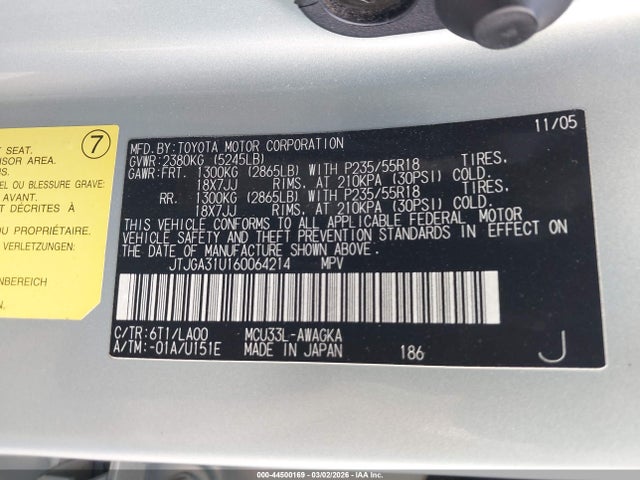 Aukcja sprzedaży 2006 Lexus Rx 330, vin: JTJGA31U160064214, numer aukcji: 44500169