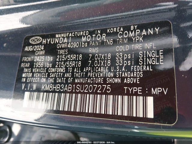 KM8HB3AB1SU207275 Hyundai Kona Sel
