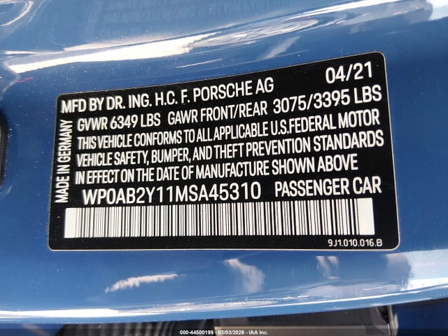 2021 PORSCHE TAYCAN WP0AB2Y11MSA45310 Photo 8