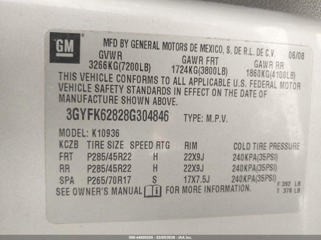 2008 CADILLAC ESCALADE EXT 3GYFK62828G304846 Photo 8
