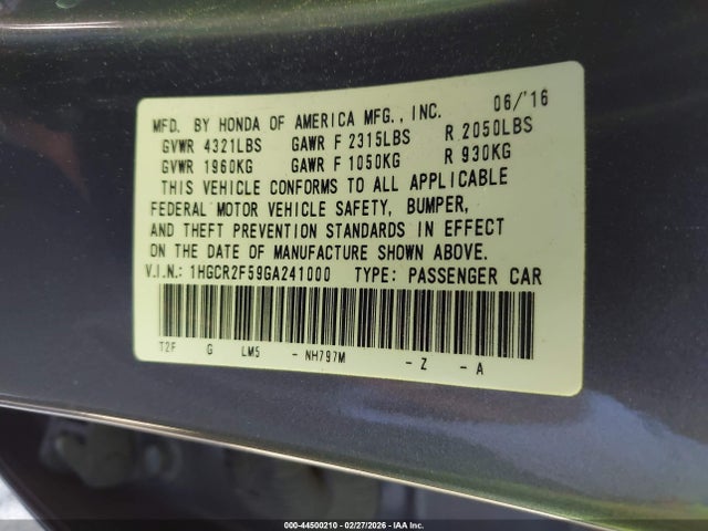 1HGCR2F59GA241000 Honda Accord Sport