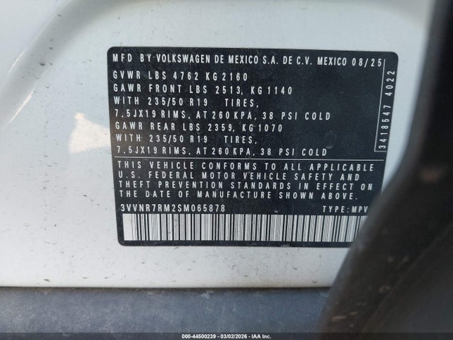 Продажа на аукционе авто 2025 Volkswagen Tiguan 2.0t Se, vin: 3VVNR7RM2SM065878, номер лота: 44500239