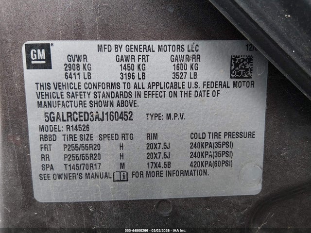 Aukcja sprzedaży 2010 Buick Enclave 2xl, vin: 5GALRCED3AJ160452, numer aukcji: 44500266