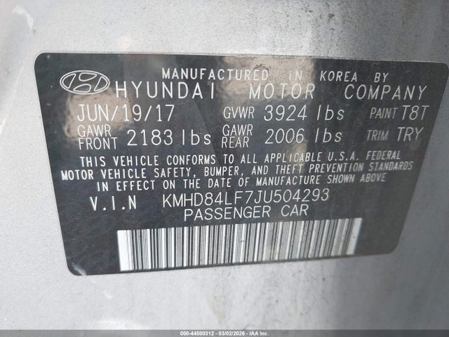 KMHD84LF7JU504293 Hyundai ELANTRA SEL