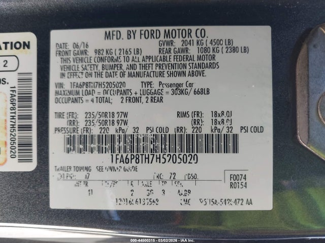 Ford Mustang 2017 1FA6P8TH7H5205020 Image 9