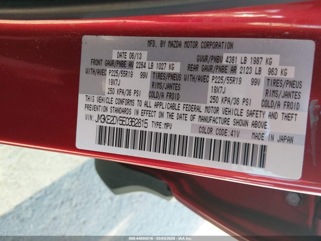44500316 :رقم المزاد ، JM3KE2DY5E0362815 vin ، 2014 Mazda Cx-5 Grand Touring مزاد بيع