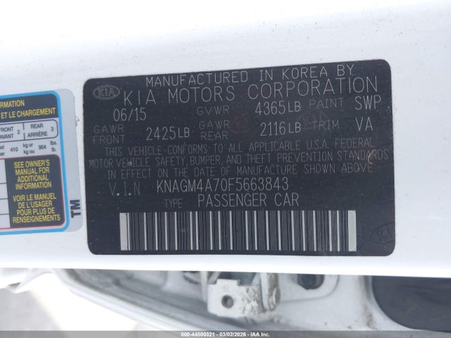 KIA Optima Lx 2015 KNAGM4A70F5663843 Image 9