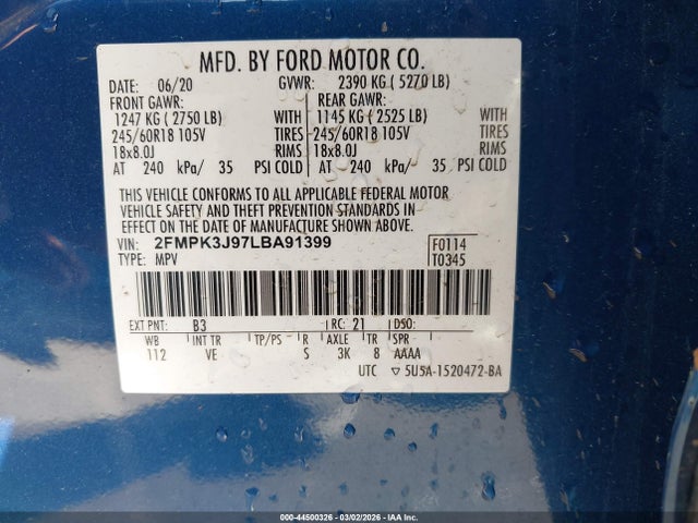 Ford EDGE SEL 2020 2FMPK3J97LBA91399 Image 9