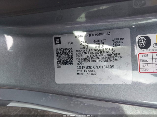 2020 CHEVROLET CAMARO 1G1FB3DX7L0134109 Photo 8