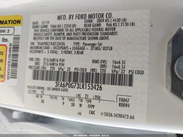 2020 FORD FUSION 3FA6P0G73LR153426 Photo 8