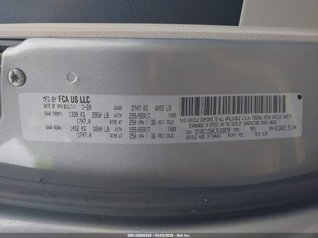 44500350 :رقم المزاد ، 2C4RC1DG0LR163978 vin ، 2020 Chrysler Voyager Lxi مزاد بيع