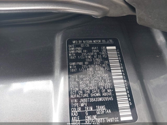 44500378 :رقم المزاد ، JN8BT3BA3SW009545 vin ، 2025 Nissan Rogue Sv Fwd مزاد بيع