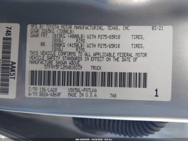 2021 TOYOTA TUNDRA 5TFHY5F12MX010339 Photo 8