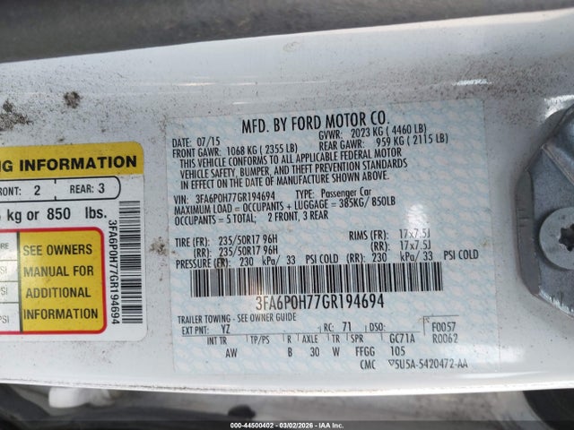 Ford FUSION SE 2016 3FA6P0H77GR194694 Image 9