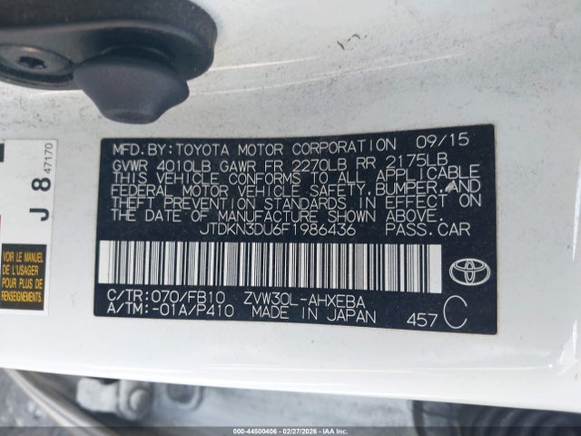 Toyota Prius Two 2015 JTDKN3DU6F1986436 Image 9