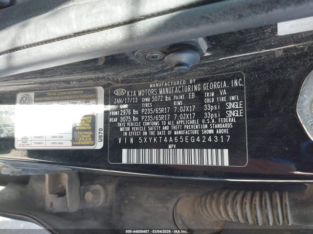 KIA SORENTO LX 2014 5XYKT4A65EG424317 Image 9