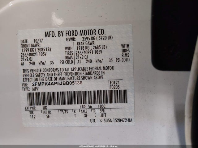 Ford EDGE SPORT 2018 2FMPK4AP5JBB05186 Image 9