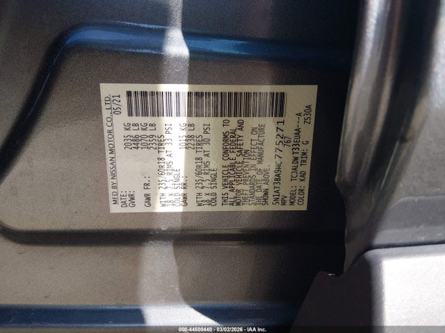 Продаж на аукціоні авто 2021 Nissan Rogue Sv Fwd, vin: 5N1AT3BA9MC775271, номер лоту: 44500440