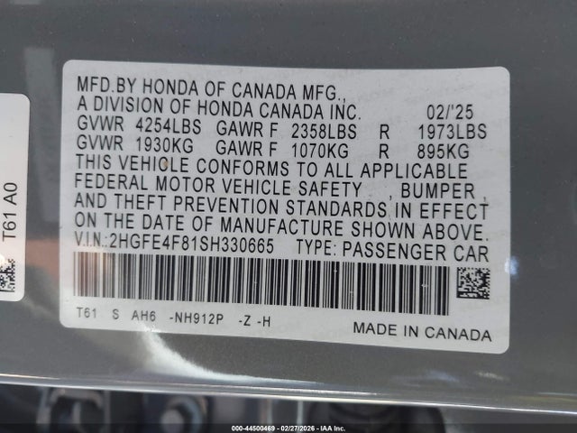 2025 HONDA CIVIC HYBRID 2HGFE4F81SH330665 Photo 8