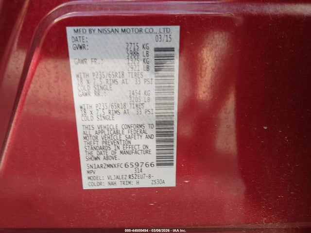 Nissan Pathfinder Sv 2015 5N1AR2MNXFC659766 Image 9