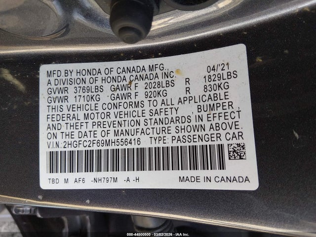 2021 HONDA CIVIC 2HGFC2F69MH556416 Photo 8