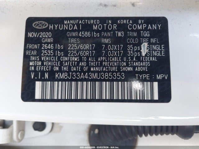 2021 HYUNDAI TUCSON KM8J33A43MU385353 Photo 8
