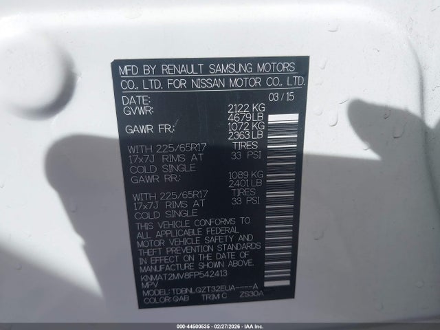 Nissan ROGUE SV 2015 KNMAT2MV8FP542413 Image 9