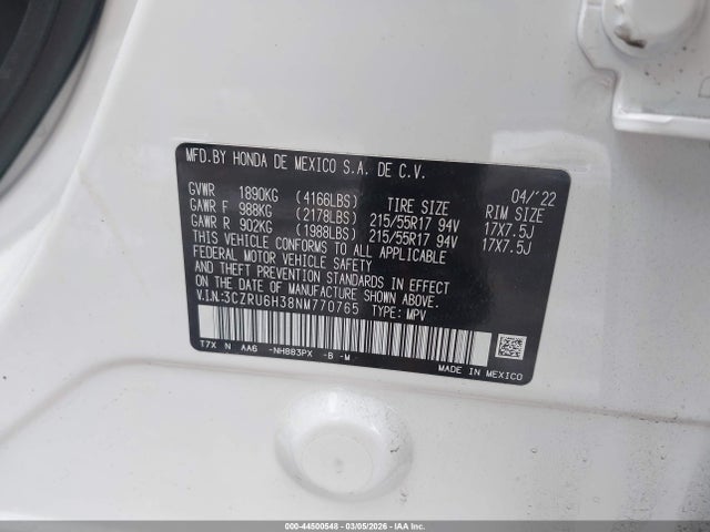 3CZRU6H38NM770765 Honda Hr-v Awd Lx