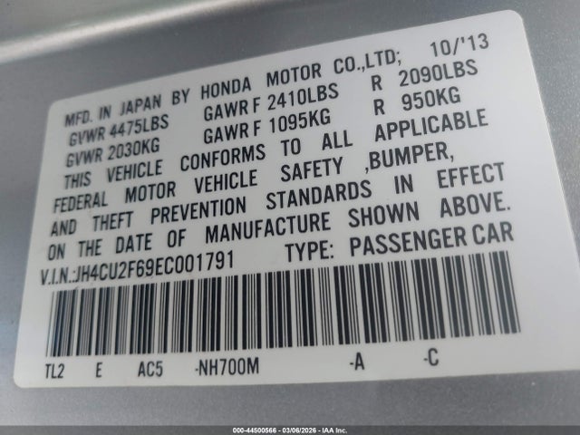 Aukcja sprzedaży 2014 Acura Tsx 2.4, vin: JH4CU2F69EC001791, numer aukcji: 44500566