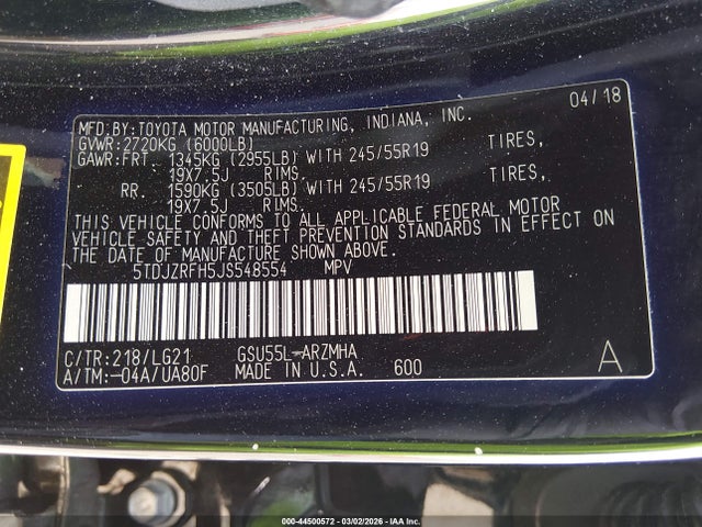 Toyota Highlander Se 2018 5TDJZRFH5JS548554 Image 9
