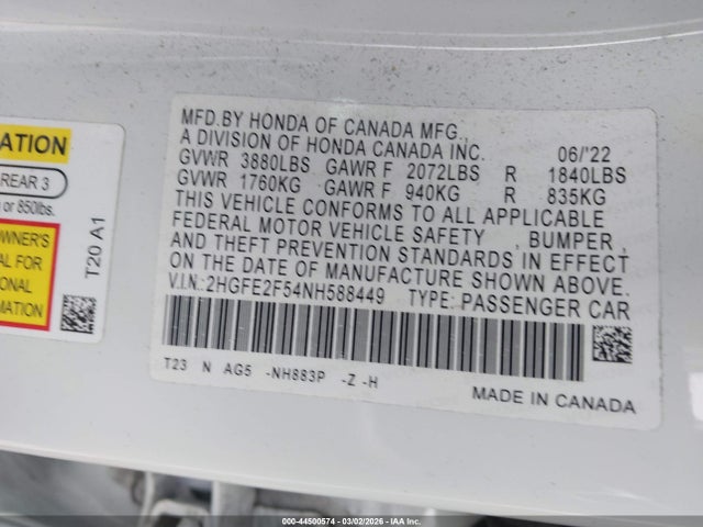 Honda Civic Sport 2022 2HGFE2F54NH588449 Image 9