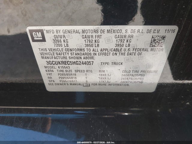 3GCUKREC5HG244057 Chevrolet Silverado 1500 2lt
