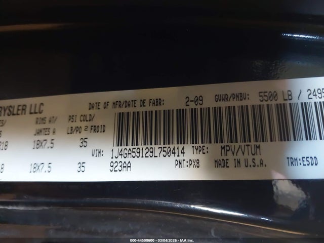 Aukcja sprzedaży 2009 Jeep Wrangler Unlimited Sahara, vin: 1J4GA59129L750414, numer aukcji: 44500600
