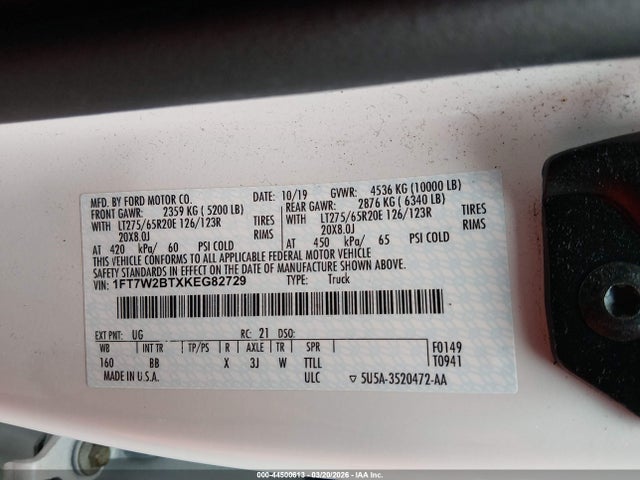 Продажа на аукционе авто 2019 Ford F-250 Platinum, vin: 1FT7W2BTXKEG82729, номер лота: 44500613