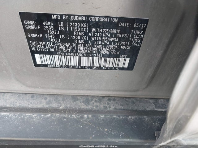 Продажа на аукционе авто 2017 Subaru Outback 2.5i Limited, vin: 4S4BSANC7H3413163, номер лота: 44500626
