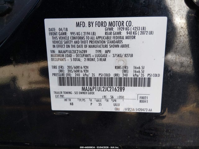 2018 FORD ECOSPORT MAJ6P1UL2JC216289 Photo 8