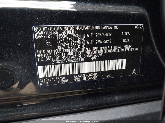 2T3C1RFV7NW226119 Toyota Rav4 Xle Premium