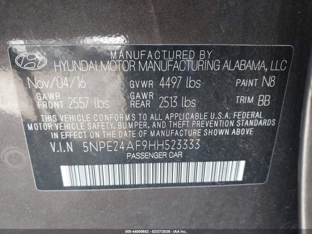 Hyundai SONATA SE 2017 5NPE24AF9HH523333 Image 9