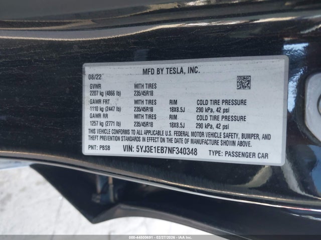 Продажа на аукционе авто 2022 Tesla Model 3 Long Range Dual Motor All-wheel Drive, vin: 5YJ3E1EB7NF340348, номер лота: 44500691