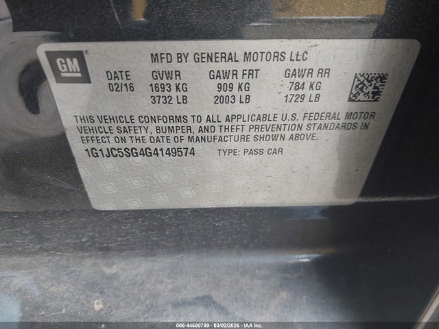 Chevrolet Sonic Lt Auto 2016 1G1JC5SG4G4149574 Image 9