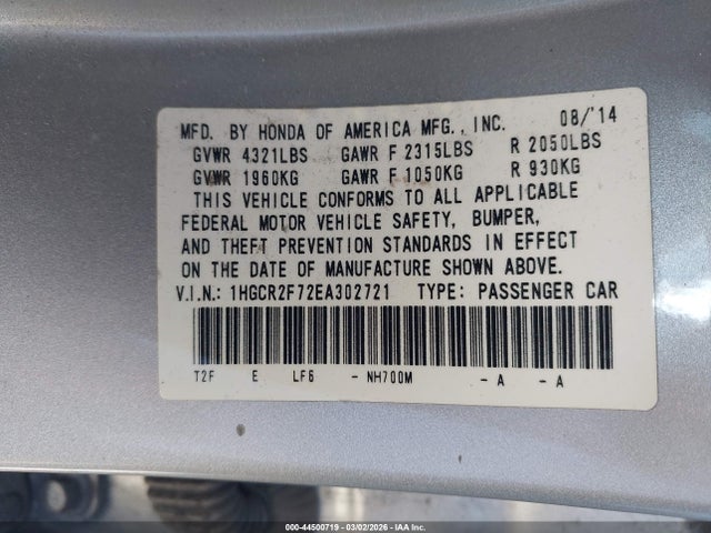 Honda ACCORD EX 2014 1HGCR2F72EA302721 Image 9