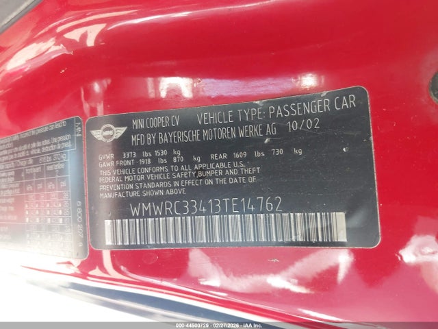 2003 MINI COOPER WMWRC33413TE14762 Photo 8