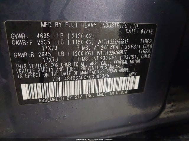 4S4BSADC4G3282385 Subaru Outback 2.5i Premium