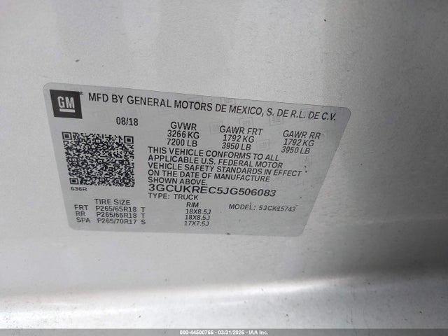 3GCUKREC5JG506083 Chevrolet Silverado 1500 1lt