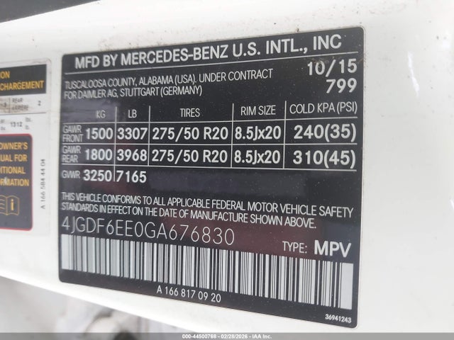 Aukcja sprzedaży 2016 Mercedes-benz Gl 450 4matic, vin: 4JGDF6EE0GA676830, numer aukcji: 44500768