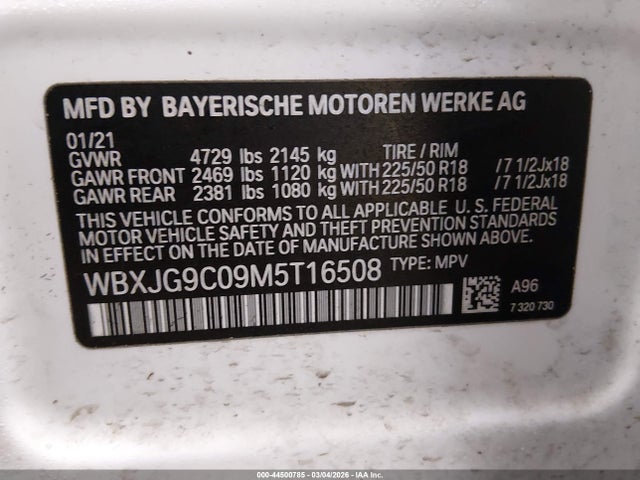 Aukcja sprzedaży 2021 Bmw X1 Xdrive28i, vin: WBXJG9C09M5T16508, numer aukcji: 44500785