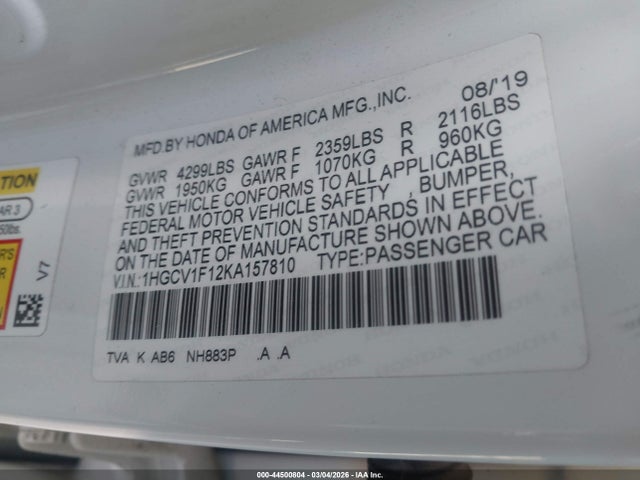 1HGCV1F12KA157810 Honda ACCORD LX