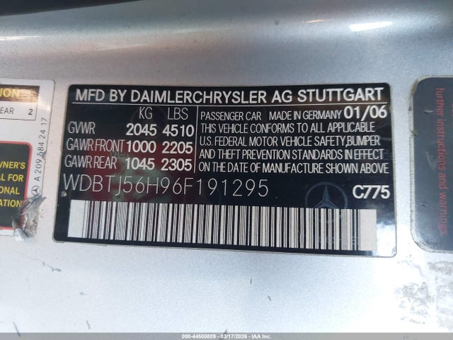 Aukcja sprzedaży 2006 Mercedes-benz Clk 350, vin: WDBTJ56H96F191295, numer aukcji: 44500809