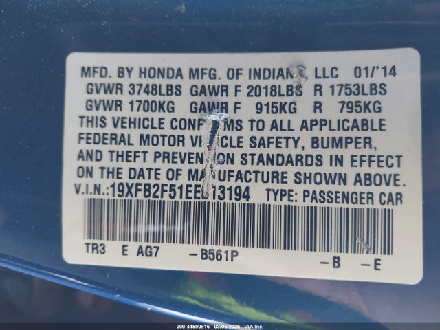 Honda Civic Lx 2014 19XFB2F51EE013194 Image 19