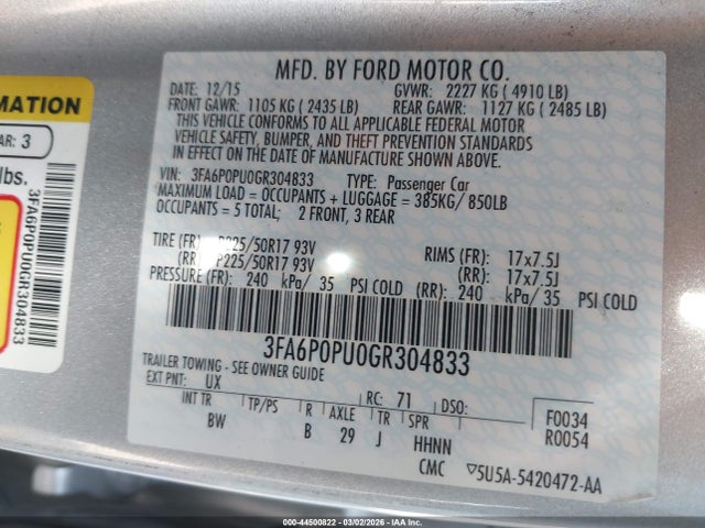 3FA6P0PU0GR304833 Ford Fusion Energi Se Luxury